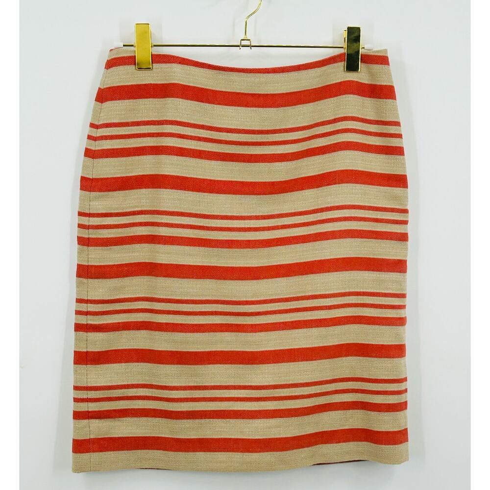 Talbots Linen Blend Pencil Skirt Orange Tan Striped‎ Size 6